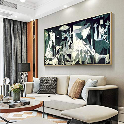 HSFFBHFBH Guernica Picasso Leinwand Gemälde Reproduktionen Berühmte Wandkunst Bild Poster und Drucke für Wohnzimmer Wohnkultur 90x180cm(36x72) Innenrahmen