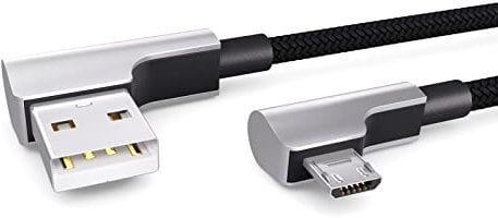 Cavo Micro USB in nylon da 0,3 m nero, spina con angolo di 90 gradi, cavo di ricarica da USB a Micro USB, cavo dati, cavo di ricarica, USB 2.0
