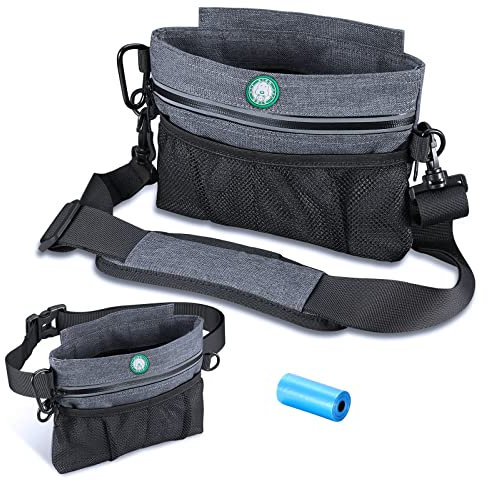 Brifit Leckerlitasche für Hunde mit Einhand-Magnet-Verschluss, Futterbeutel Hundetraining, Verstellbarem Bund, Herausnehmbare Innentasche, Kotbeutelspender, Leckerlibeutel für Hunde, Gassigehen