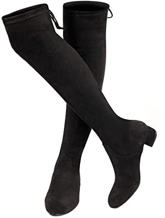 Hitmars Botas Altas Mujer Botas Rodilla Gamuza Invierno Largas con Cordones Tacon Ancho Comodas Moda A Negro EU 36