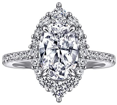 Homxi Ring Damen 925 Silber,Ring Hochzeit 4 Zinken mit Oval Zirkonia Silber Verlobung Ring Damen Größe 52 (16.6)