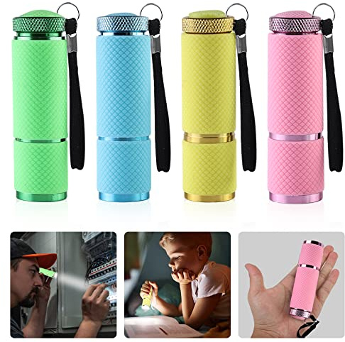 Mini Taschenlampe, 4 Stk Kleine Taschenlampe Kinder für mitgebsel kindergeburtstag, 9 LED Aluminium kleine farbige Handlampe, Wasserdicht Taschenlampen Set Led für Schule Outdoor Camping Dringend