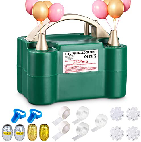 Birshe Inflador Eléctrico de Globos, 600W Bomba de Aire Portátil de Doble Boquilla con Otros Accesorios para Globos, Bomba de Globo de Aire Eléctrica para Fiesta Boda Cumpleaños Navidad Año Nuevo