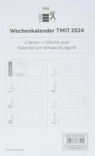 rido/idé Wochen-Ersatzkalendarium Modell TM 17/contacter 2024 2 Seiten = 1 Woche quer Blattgröße 8,7 x 15,3 cm weiß