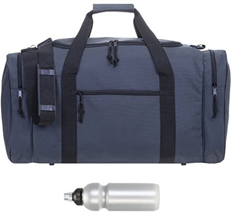 Sporttasche Herren Damen groß Außentaschen Spear Gym 55 cm 40 Liter Schultergurt Bag Sport Fitness Sauna Gymbag 657 Large + Trinkflasche (Grau)