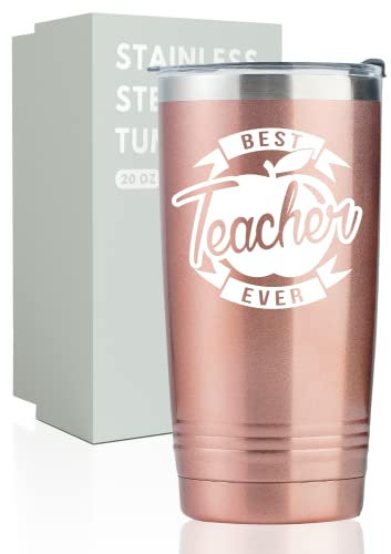 Onebttl Teacher Gifts Tumbler for Women Men, 20oz Stainless Steel Cup with Lid Straw for Teacher Day, End of School, Christmas - Best Teacher Ever Apple