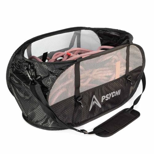 Psychi Belay Rope Bucket, Climbing Rope Bag | Indoor & Outdoor Climbing, Holds 70m Rope, Padded Shoulder Strap, Gear Loops & Fold-Flat Design