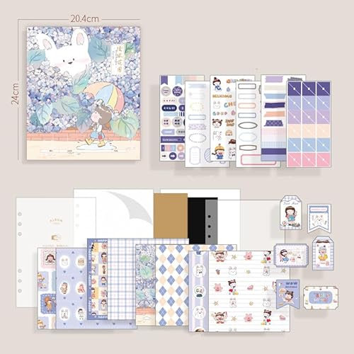 Baby Kinder Mädchen Fotoalbum zum Selbstgestalten und Einstecken Format 9x13 cm plus DIY Fotoblätter 15x21 cm, Kinder Einsteckalbum, Scrapbooking Album Set, DIY Blumen Fotobuch mit Sticker, Blau