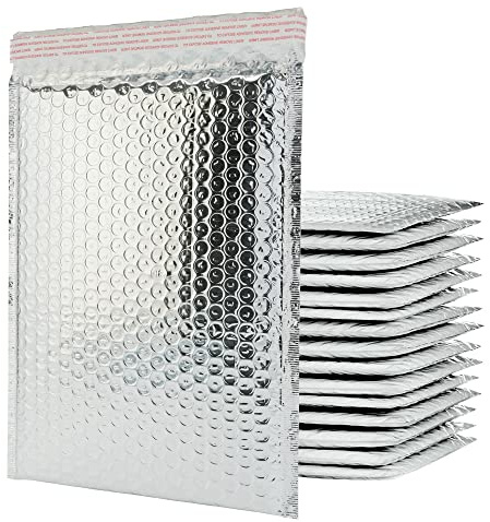 Padded Bubble Mailer 100 Pack, Metallic Foil Mailers, Waterproof Self Seal Adhesive Shipping Envelopes, Cushioning Padded for Shipping, Mailing, Packaging, Bulk (Silver, 260x350mm)