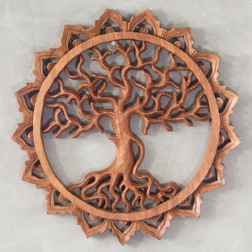 Oriental Galerie Wandbild Wanddeko Rund Mandala Relief Baum Symbol Mythologie Deko Soar Holz Lebensbaum 30 cm
