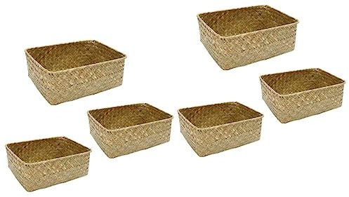 Cabilock 6 Stk Gewebter Kleinigkeiten-organizer-korb Aufbewahrungskorb Lagerplätze Geflochtene Körbe Zur Aufbewahrung Aufbewahrungskorb Aus Weidengeflecht Weben Von Seegras Süssigkeit Regal