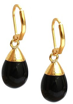 Gempires Black Obsidian Dew Drop Leverback Earring for Women, Dangle and Drop, Black Crystal Dangling Earrings, Handmade Jewelry Boho Earrings For Women