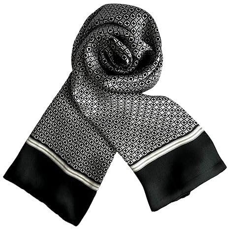 JWSilk Langer Charmeuse Seidenschal für Herren, schwarz und weiß, 63x10