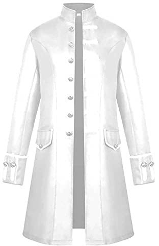 Halloween Herren Gehrock Oversized Oberteile Erwachsene Oberteile Frack Jacke Versorgen Kölner Mantel Fasching Halloween Kostüm Frack Mantel Uniform Slim Fit Kostüm-Outfits Lang Kostüme（2-White，S）