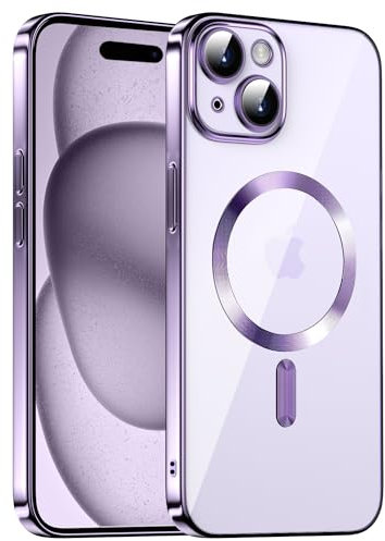 KPPIT Magnetic case for iPhone 15 Plus Case 6.7 inch, Slim Clear Magnetic Case Scratchproof and Shockproof with Camera Protection-Purple