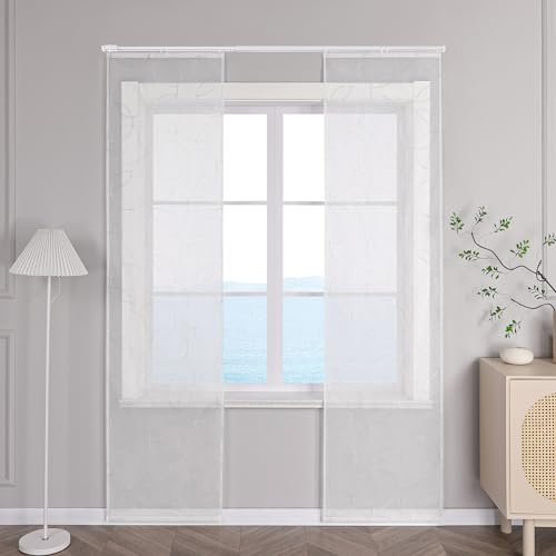 ESLIR Schiebegardinen Voile Flächenvorhänge Set 2er Schiebevorhang Wohnzimmer Gardinen mit Klettband Transparent Vorhang Kreisförmige Stickereimuster Braun BxH 57x145cm 2 Stück