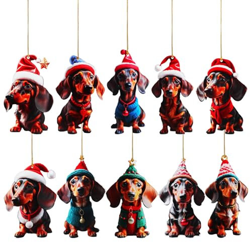 CLISPEED 10pcs Christmas Hanging Pendant Funny Dog Hanging Accessories Dachshund Figurines Christmas Tree Home Decorations Acrylic Christmas Decoration