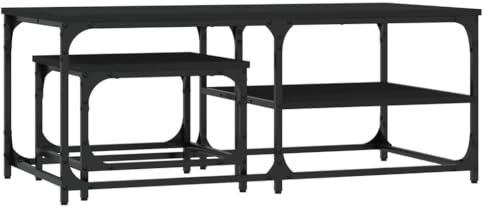 vidaXL Satztische 2 STK., Satztisch Couchtisch Rechteckig, Beistelltisch Sofatisch für Wohnzimmer Schlafzimmer, Tisch Kaffeetisch, Schwarz Holzwerkstoff