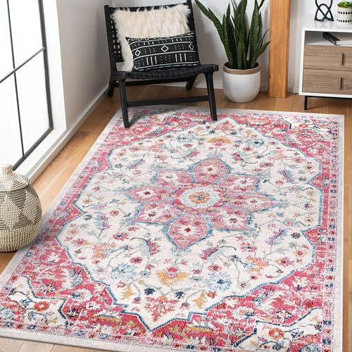 NETLINE HOME Tappeto per soggiorno, camera da letto, cucina, sala da pranzo, tappeto dal design orientale, morbido pelo medio, tappeto tradizionale vintage, antimacchia (rosa crema, 160 x 230 cm)