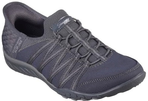 Skechers Women's Breathe-Easy Roll-with-Me Sneaker, Charcoal Ripstop/Knit, 8 UK