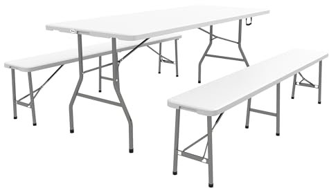 Outsunny 3-teilige Bierzeltgarnitur klappbare Festzeltgarnitur mit Biertisch, 2 Bierbänke, Gartenmöbelset für 6 Personen, Campingbedarf, Gartenparty, HDPE, Weiß