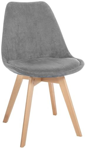 CLP Esszimmerstuhl Linares Kunststoff I Stoff I Samt I Cord I Lederoptik I Lehnstuhl Mit Holzgestell, Farbe:grau, Material:Cord