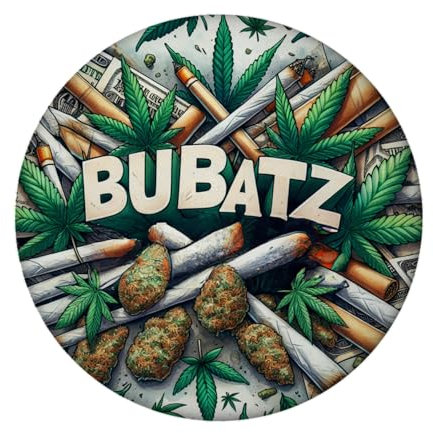 Marihuana Kiffer Magnet rund mit Spruch Bubatz mit Blätter und Joints Design Perfekt für die Rauch Grün Cannabis Schrift