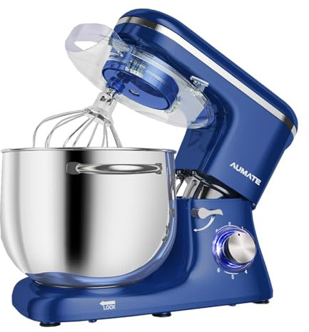 AUMATE Küchenmaschine, 1400 W, 8 L Knetmaschine, Teigmaschine mit Rührhaken, Knethaken, Schneebesen, 6 Geschwindigkeit, Mixer (Murphy-Blau)