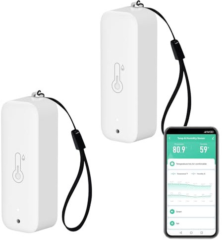 WLAN Thermometer Hygrometer, Intelligente Temperatur und Luftfeuchtigkeit sensor Messgerät mit Fernüberwachungs App, Innentemperatur Feuchtigkeitssensor mit Datenspeicher Export, kompatibel Alexa.2PCS