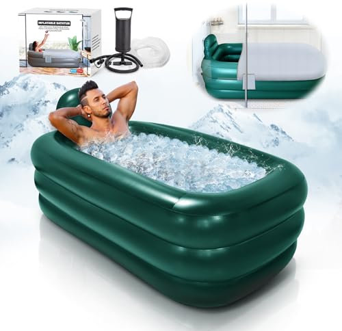 Tragbare Badewanne für Erwachsene,Eisbadewanne für Sportler,aufblasbare Badewanne mit Luftpumpe,einfach aufzublasen,Abfluss,kalte Tauchwanne,tragbare Wanne für Home SPA,heißes Bad (grün)