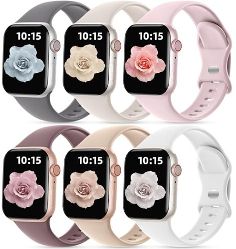 CeMiKa 6 Stück Silikon Armband Kompatibel mit Apple Watch Armband 40mm 42mm 41mm 38mm 44mm 45mm 49mm 46mm, Sport Weiche Ersatzbänder für iWatch Series 10 9 8 7 6 5 4 3 SE Ultra, Damen Herren