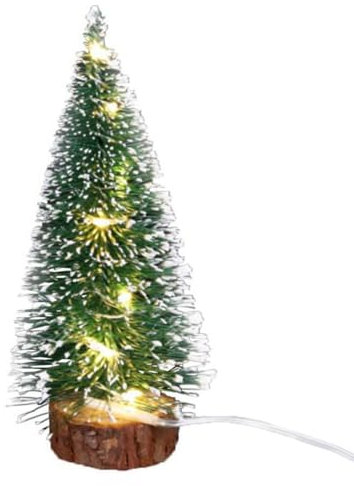 Mini árbol de Navidad con luz LED de 7.87 pulgadas, realista, portátil, funciona con pilas, mini pinos artificiales, decoración de mesa con soporte de metal para decoración del hogar y oficina, luz