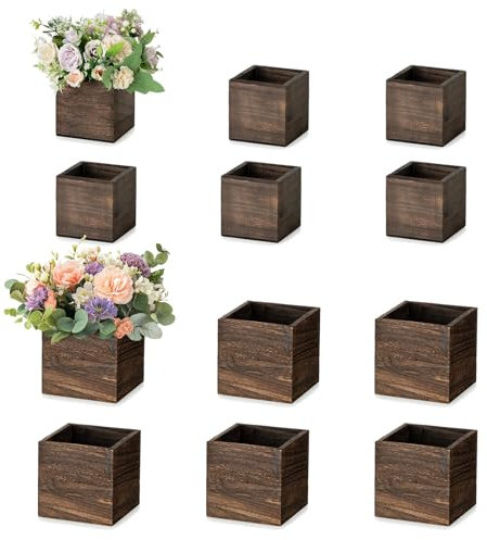NUPTIO Vaso Centrotavola Legno Rustico: 12 Pezzi Vasi di Fiori d'epoca per Matrimonio in Campagna Festa di Natale - 12,7cm & 10cm di Fioriere per Decorazione Della Tavola in Casa