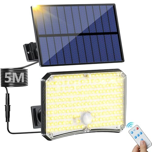 Solarlampen für Außen Solarleuchte mit Bewegungsmelder 4 Modi Solarleuchten für Außen IP65 Wasserdichte Solar Strahler Außen mit 5M Kabel Solarlampe für Garten Hof Stufen Haustüren Rasen - Warmweiß