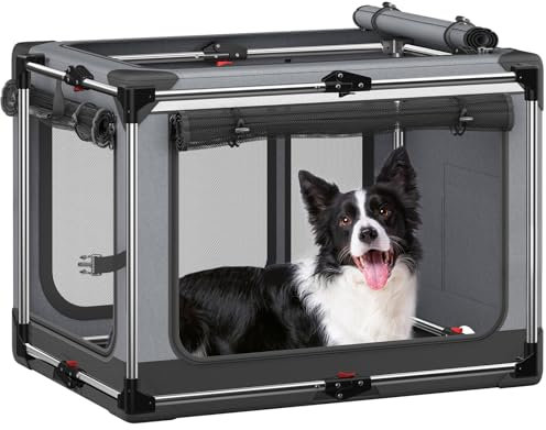 Faltbare Hundebox - 96.5 cm faltbare Hundebox mit weichen Seiten für große Hunde, tragbare Hunde-Reisehütte mit weicher Matte für drinnen und draußen, Grau