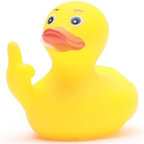 Duckshop I Stinkefinger Badeente I Quietscheente L8cm I Quietscheentchen I Lustiges Geschenk I Präsent für Freunde