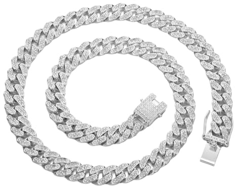 MIRKUZI Ketten für Herren,Damen-Halskette, Hip Hop Rap Kubanische Kette, Edelstahl silber, Breite 15 mm, Länge 55 cm