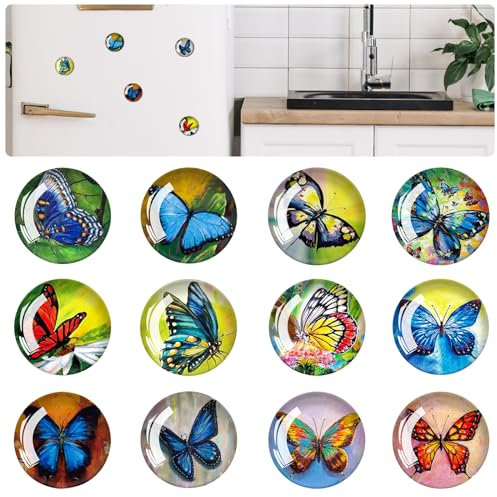 FuninCrea Magnet Kühlschrank Aufkleber, 12 Stücke Glas Bunter Lebensbaum Muster Kühlschrank Magnet Aufkleber Anwendbar auf Kühlschrank Dekoration (H)