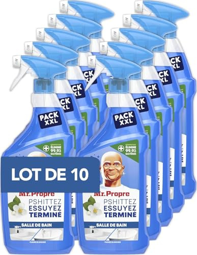 Mr. Propre Spray Désinfectant Salle de Bain Fleurs Blanches 800ml x10 | Grand format (800ml). Parfum Fleurs Blanches, Élimine Jusqu'à 99.9% du Calcaire Et des Résidus De Savon