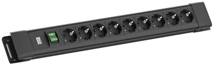 BACHMANN CONNECTUS 9-Fach Steckdosenleiste (Robuste Mehrfachsteckdose mit Schalter und 2m Kabel) Schwarz