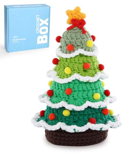 Kit de ganchillo para principiantes: Kit de ganchillo de árbol de Navidad para adultos, adolescentes, amigable para principiantes, todo lo que necesitas está incluido, incluye hilo de peso medio