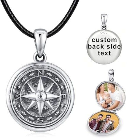 KINGWHYTE Kompass Halskette Herren S925 Sterling Silber Kompass Anhänger Geburtstag Geschenke Graduierung Schmuck für Männer Frauen