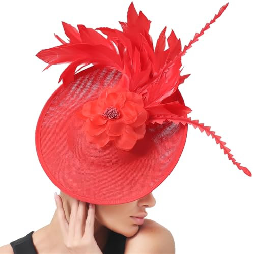 BESTORI Bandeau Plumes de Fleur, Années 1920 Fascinateur pour Femmes, Vintage Serre Tete pour Cocktail Mariage Goûter Rouge