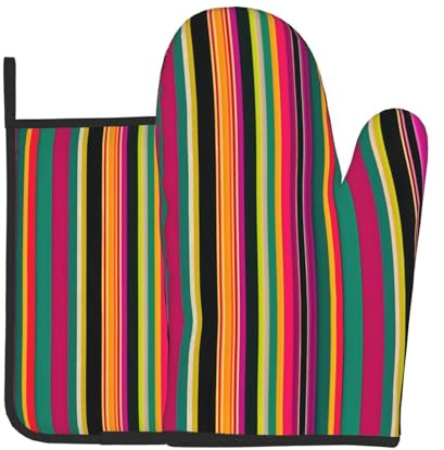 Rainbow Colored Striped Print Oven Mitt & Pot Holder Set, A Must-Have for Kitchen Oven Microwave Grill