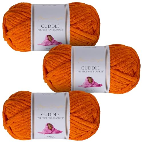 Utopia Crafts Cuddle Super Chunky Chenille Garn Kürbisorange, 100 g Knäuel, 60 m, Flauschiges, Dickes Strickgarn Häkelgarn, Maschinenwäsche, Stricken Häkeln für Anfänger, Wollalternative, 3er-Pack