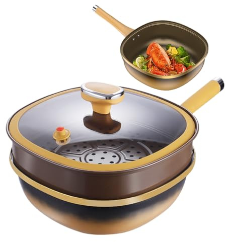 12in Titanium Alloy Non-Stick Pot With Lid, 30 X 10 Cm Largr Deep Skillet, Titanium Cooking Pan With Steamer, Non Stick Frying Pot, For Home Kitchen Apartment Camping Induction Electric Cooktop