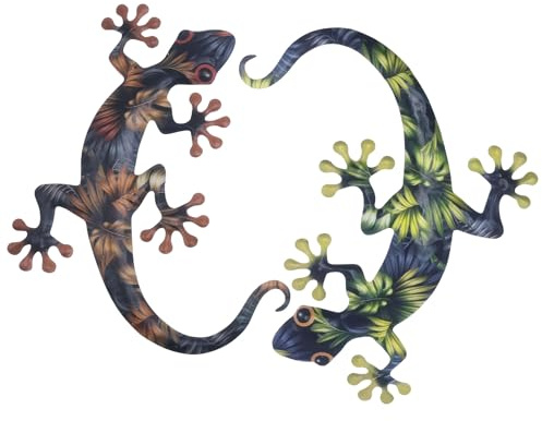ANNASAMDO 2 Stück Gecko Wanddeko Metall 30,5cm Indoor Outdoor | Handgefertigt und wetterfest. Für Garten Terrasse Balkon. Als Wohnzimmer Deko. Ein Geschenk.