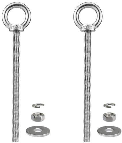 QWETRY M10 x 150mmStainless Steel Eye Bolt with Nuts 2 Pack, 3/8 x 6 inch Long Shoulder Lifting Ring Eye Bolt for Boat & Hanging, Heavy Duty Marine Grade Threaded Eyebolts for Tie Down Outdoor