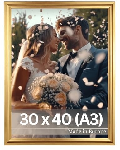 VictoR Renoir Bilderrahmen Gold 30x40 cm (A3) – Eleganter Vintage Kunststoffrahmen im Barockstil mit bruchsicherer Acrylglasscheibe und MDF-Rückwand