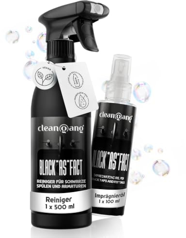 Cleangang BLACK*AS*FACT Set für schwarze Spülen & Armaturen – Reiniger 500 ml + Imprägnieröl 100 ml – Entfernt Kalk‑ & Wasserflecken, schützt schwarz mattierte Oberflächen – vegan & mikroplastikfrei